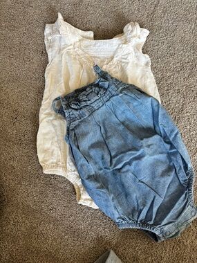 White Eyelet Baby Romper with Denim-Blue Bubble rompers